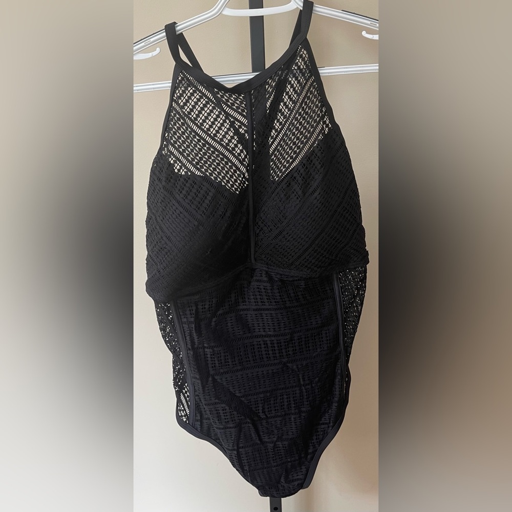 Swimsuits For All Black Crochet High Neck One Piece - Picture 2 of 4